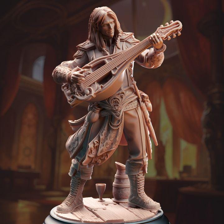 
Elven Bard Miniature Dungeons and Dragons 28mm/32mm/38mm  Musician Townsfolk Entertainer Mini RPG Tabletop Miniature DnD 5e Ereviel - DmS