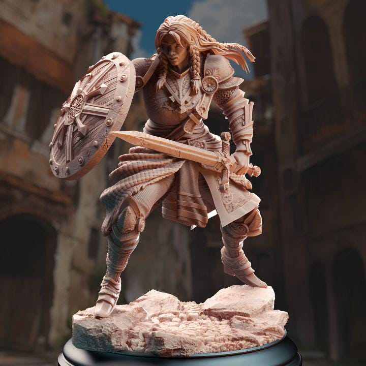 
Female Veteran Fighter Dungeons and Dragons 28mm/32mm/38mm Mini RPG Tabletop Miniature DnD Painting Pathfinder 5e DnD Jorjie of Hvirna - DmS