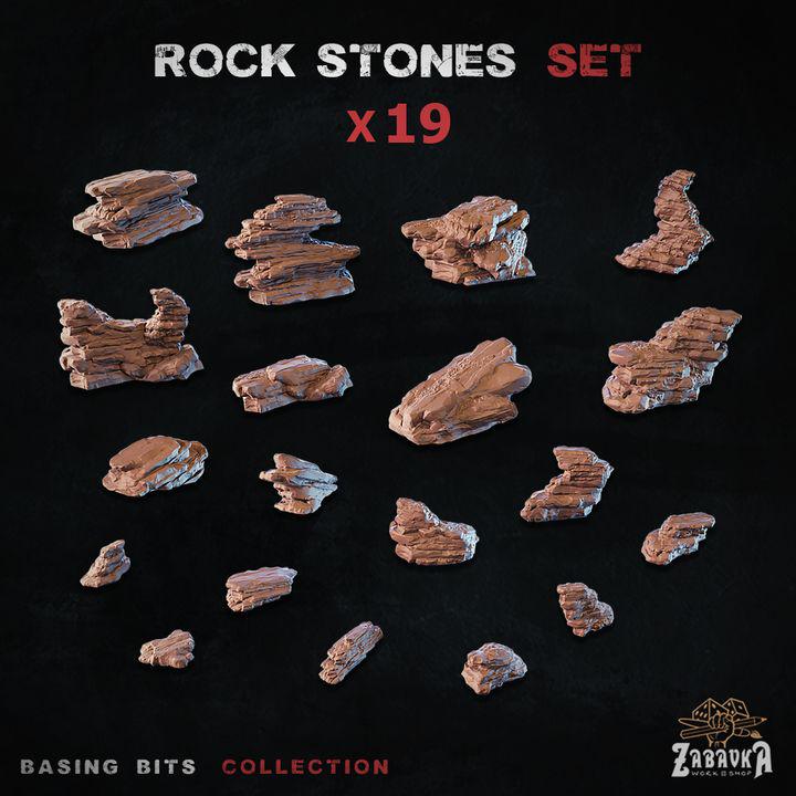 
19pc Rock stones for Dungeons and Dragons 28mm/32mm Basing Bits DnD Scatter Terrain Scenery Scatter D&D TTRPG Mini Basing Material - ZbW