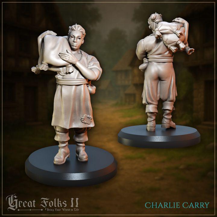 
Charlie Carry Miniature NPC Vendor Figurine for Dungeons and Dragons 28mm/32mm TTRPG Villager - GG