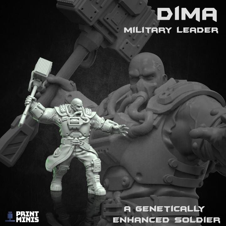 
Dima - Kovlova Military Leader (Iron Guard Collection) | 28mm/32mm TTRPG Sci-fi Dieselpunk Hero Army General Genetically Enhanced Soldier