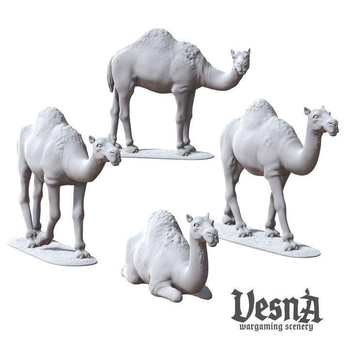 
4pc Camel Miniatures 28mm/32mm DnD Dungeons and Dragons DnD Scatter Terrain Desert Scenery Figurines TTRPG Diorama Minis Desert Scene  - VS