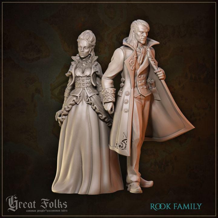 
2pc Townsfolk NPCs The Rook Family DnD Dungeons and Dragons 28mm/32mm TTRPG Wargame Fantasy Miniature Villagers