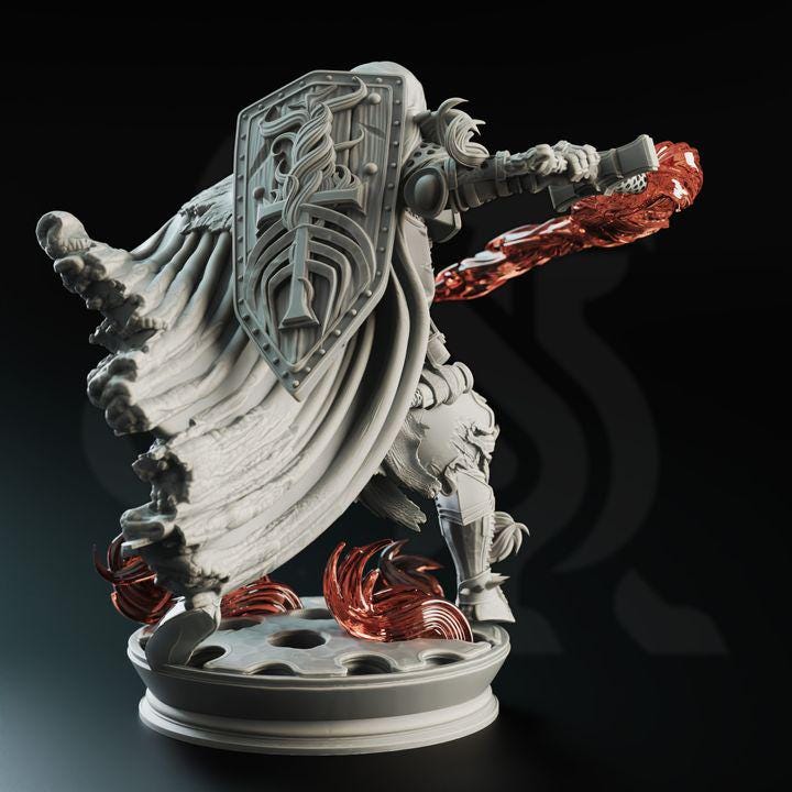
GREY Resin Modular Fire Genasi Crusader Paladin Embernos | 28mm/32mm/38mm TTRPG Fantasy Wargaming NPC Elemental Knight  DnD Order of Charred