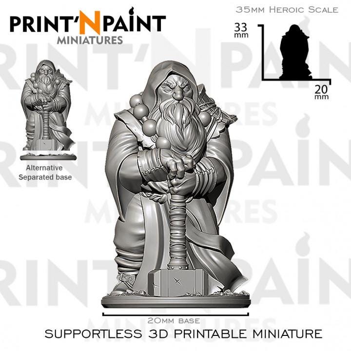 
Dwarf Priest Ulrich Brightdawn – Fantasy Cleric Miniature – 28mm 32mm 35mm Scale – Tabletop RPG Figure for DnD & Pathfinder – Gray PLA –PnP