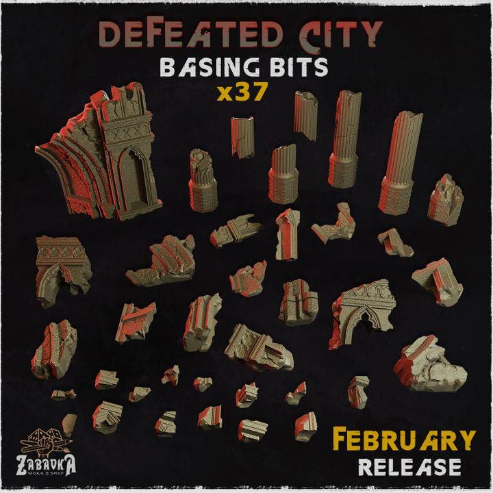 
37pc Defeated City Ruins for DnD Dungeons and Dragons 28mm/32mm Destroyed City basing bits and Scenery Wargame Scatter terrain TTRPG Fantasy