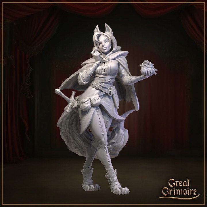 
Ms.Fox Kitsune Rogue Thief DnD Dungeons and Dragons 28mm/32mm TTRPG Fantasy Wargame Miniature Kitsune 5e NPC