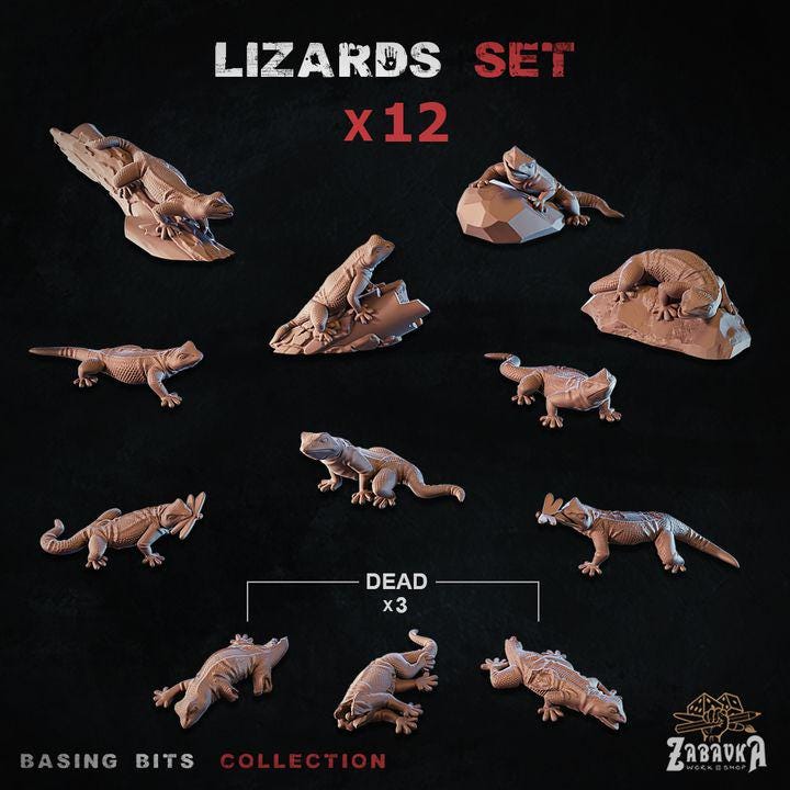 
12pc Lizard Miniatures DnD Dungeons and Dragons 28mm/32mm Scatter Scenery Tiny Lizards Scatter Desert Scenery TTRPG Lizards Basing BitsZbW