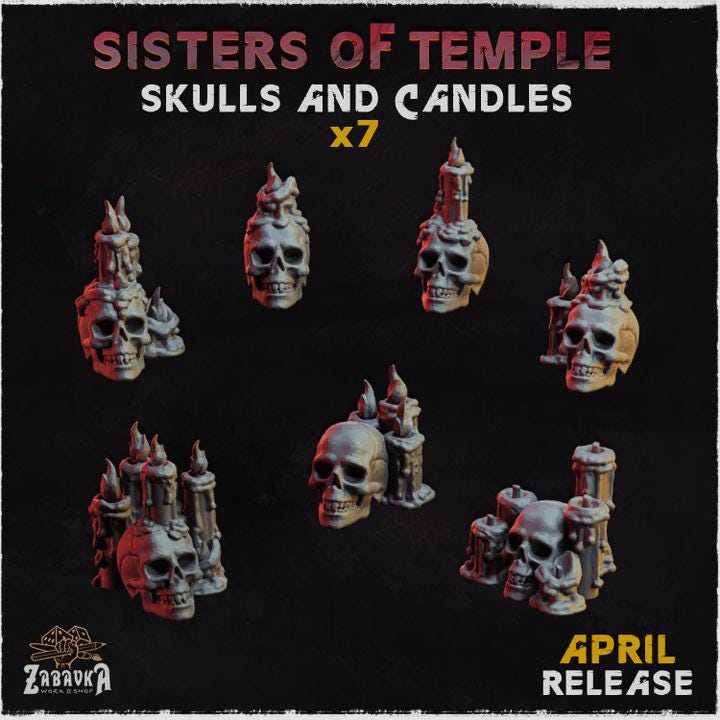 
7pc Skulls and Candles for Dungeons and Dragons 28mm/32mm Basing Bits DnD Scatter Terrain Scenery Scatter D&D TTRPG Mini Basing - ZbWZbW