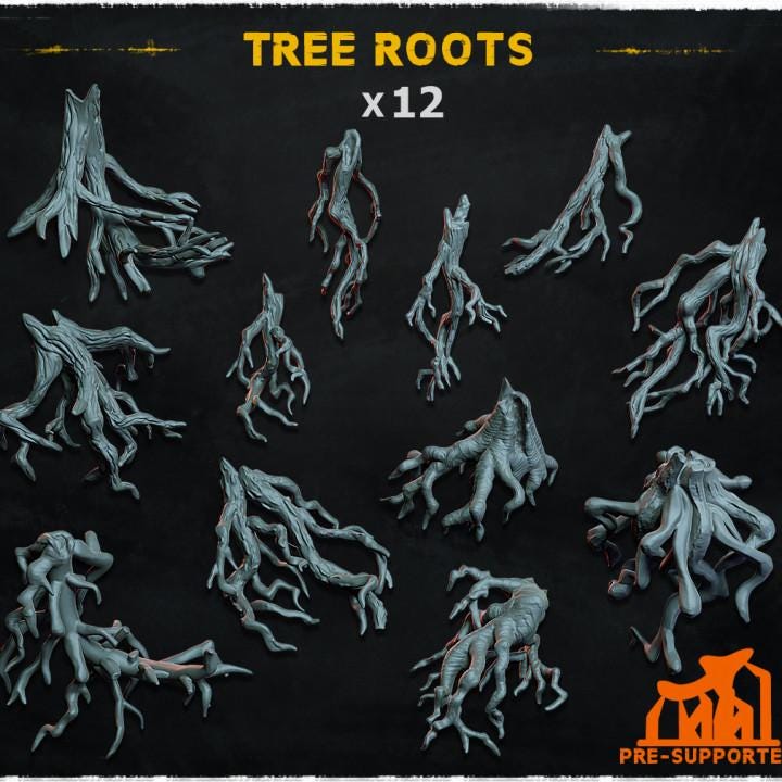 
12pc Tree Roots (Basing Bits 1.0) 28mm/32mm TTRPG Fantasy Forest Wargame Basing Botany Scatter Overgrown Root Miniatures Forest SceneryZbW