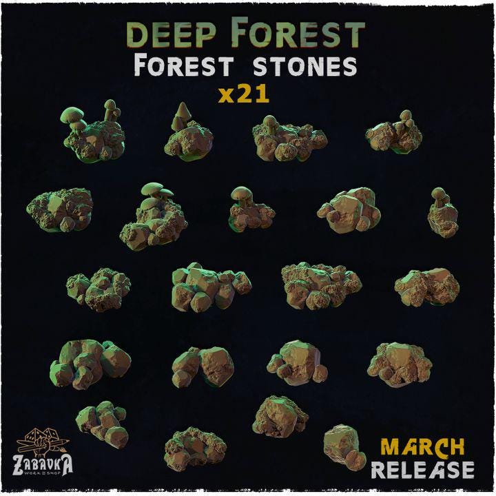 
21 forest stones for Dungeons and Dragons 28mm/32mm Basing Bits DnD Scatter Terrain Scenery Scatter D&D TTRPG Mini Basing Material - ZbW