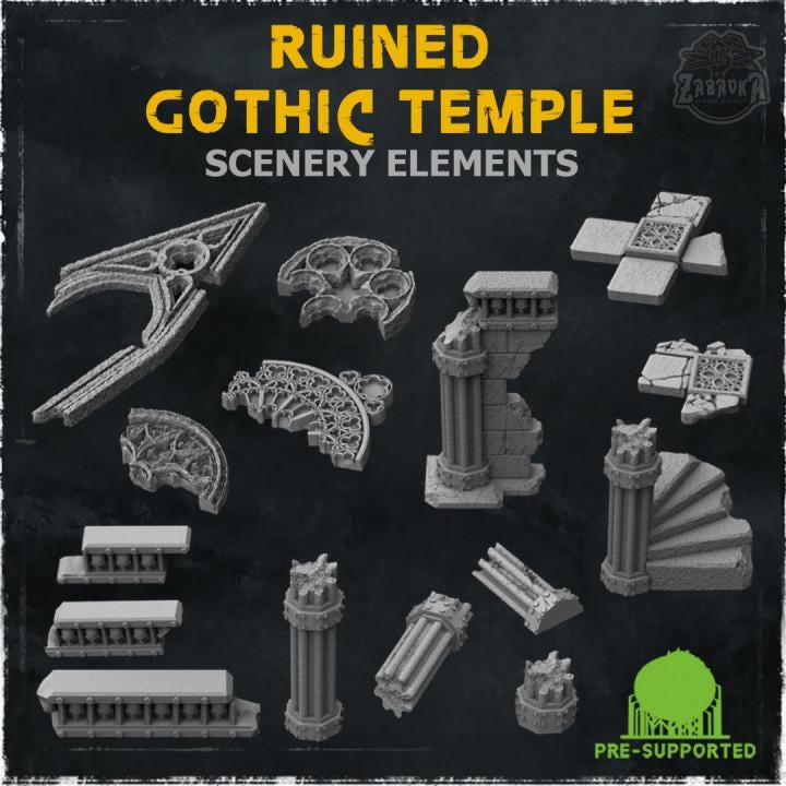 
15PC Ruined Gothic Temple Scenery Elements (Part 2) 28mm/32mm Scale Gothic Scatter Temple Terrain Basing Materials Gothic Ruins Scenery