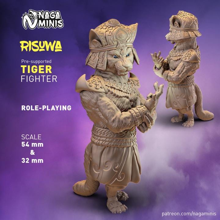
Tiger Folk Fighter miniature DnD Dungeons and Dragons  28mm 32mm D&D Wargame Miniatures for Dioramas TTRPG Fantasy - Nm