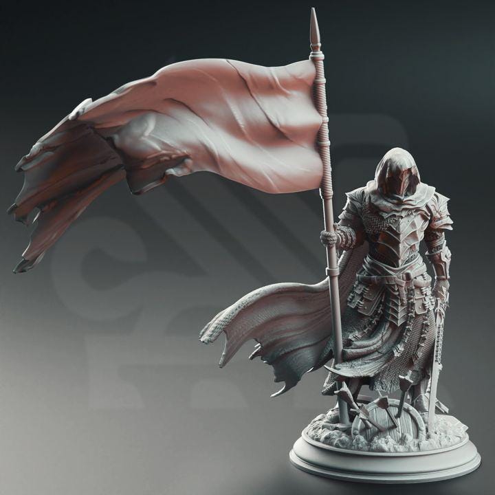 
Banner Knight - Florian the Fallen | 28mm/32mm/38mm TTRPG Dark Fantasy Wargaming DnD Fallen Knight Duke's Army Sword Draksborne Miniature