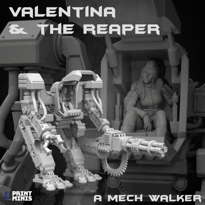 
The Reaper Mech & Valentina (The Iron Guard Collection) | 28mm/32mm TTRPG Sci-fi  Wargaming Robot Troops Android Mech Walker Dieselpunk Hero