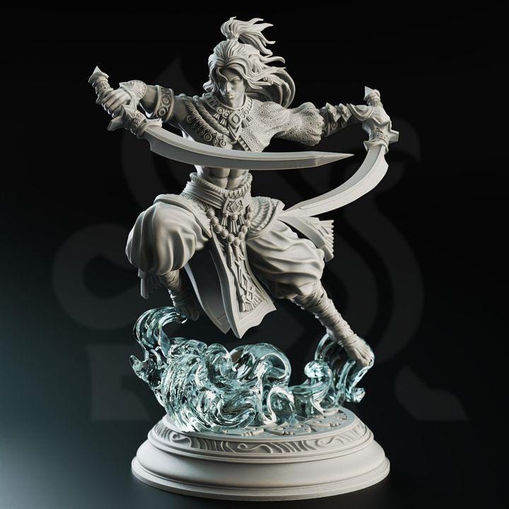 
Air Genasi Sword Dancer Fighter Mini Dungeons and Dragons 28mm/32mm/38mm Mini RPG Tabletop Miniature DnD Painting 5e DnD Hudin - DmS