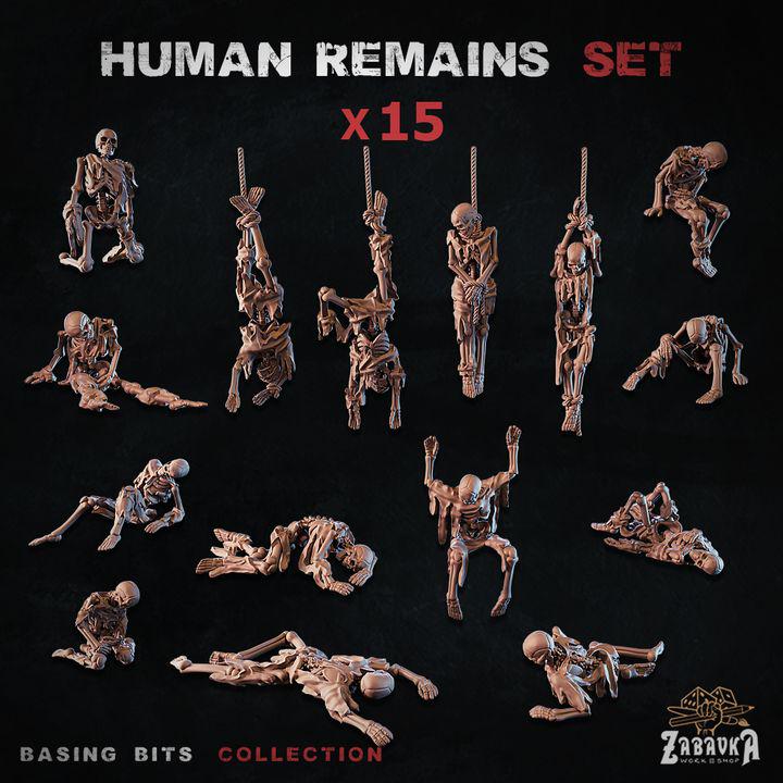 
15pc Human Remains Miniatures DnD Dungeons and Dragons 28mm/32mm Wargame Scatter Scenery Bone Minis Undead Skeletons Hanging SkeletonsZbW
