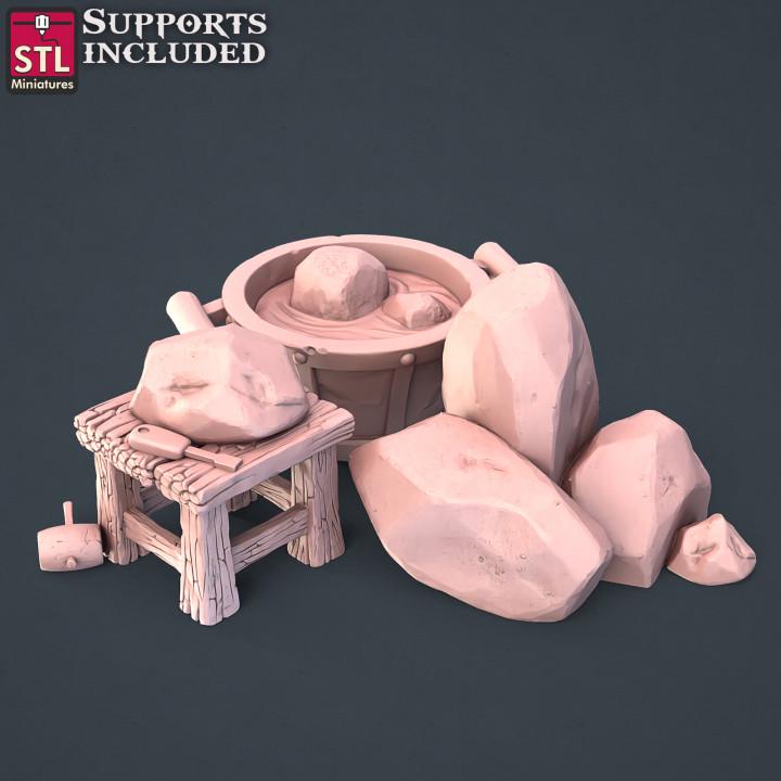 
Stone Carver Miniature Props for DnD Dungeons and Dragons 28mm/32mm Scale Stone Scatter Scenery Stone Decoration for Fantasy Wargames
