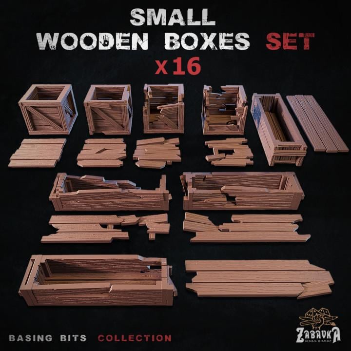 
16pc Small Wooden Boxes - Basing Bits 28mm/32mm Fantasy Wargaming TTRPG Basing Materials Rustic Storage Miniatures Warehouse ScatterZbW