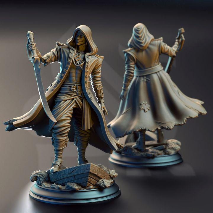 
Pirate Miniature Pirate Revena Dungeons and Dragons 28mm/32mm Mini RPG Tabletop Miniature DnD Painting Pathfinder 5e DnD William Jones - DmS