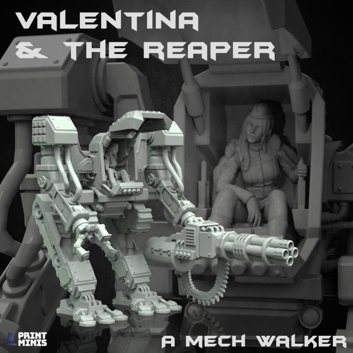 
The Reaper Mech & Valentina (The Iron Guard Collection) | 28mm/32mm TTRPG Sci-fi  Wargaming Robot Troops Android Mech Walker Dieselpunk Hero