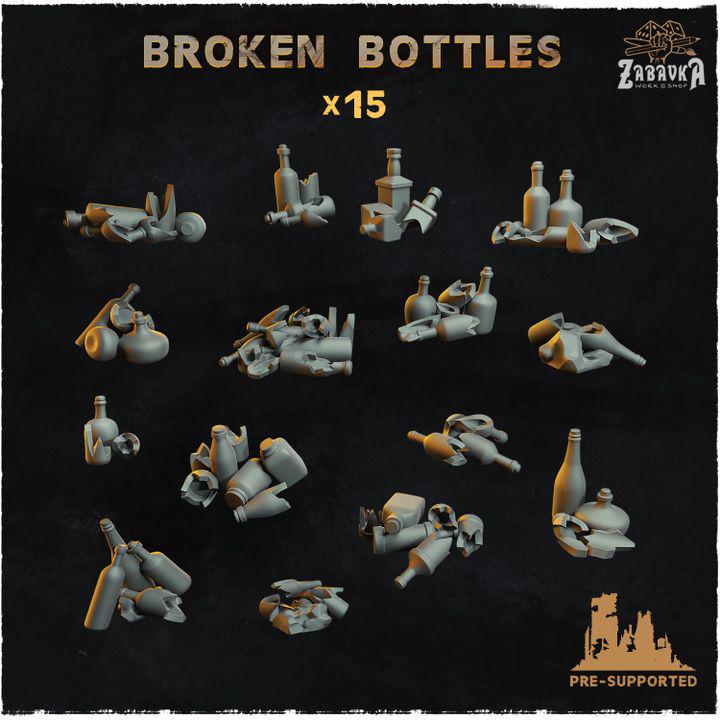 
15pc Broken Bottles DnD Dungeons and Dragons 28mm/32mm Scatter Terrain TTRPG Fantasy Wargame Scenery Bottle Miniatures 3D Printed Grey Resin