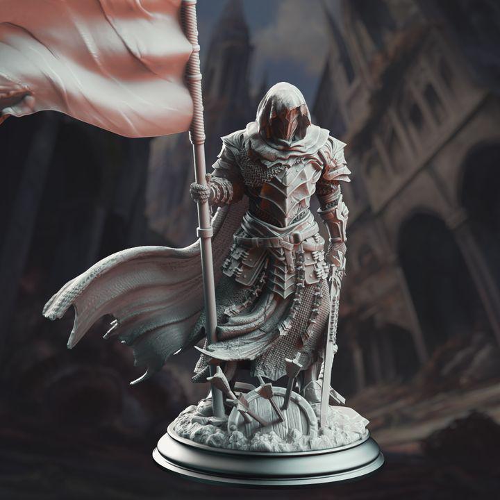 
Banner Knight - Florian the Fallen | 28mm/32mm/38mm TTRPG Dark Fantasy Wargaming DnD Fallen Knight Duke's Army Sword Draksborne Miniature