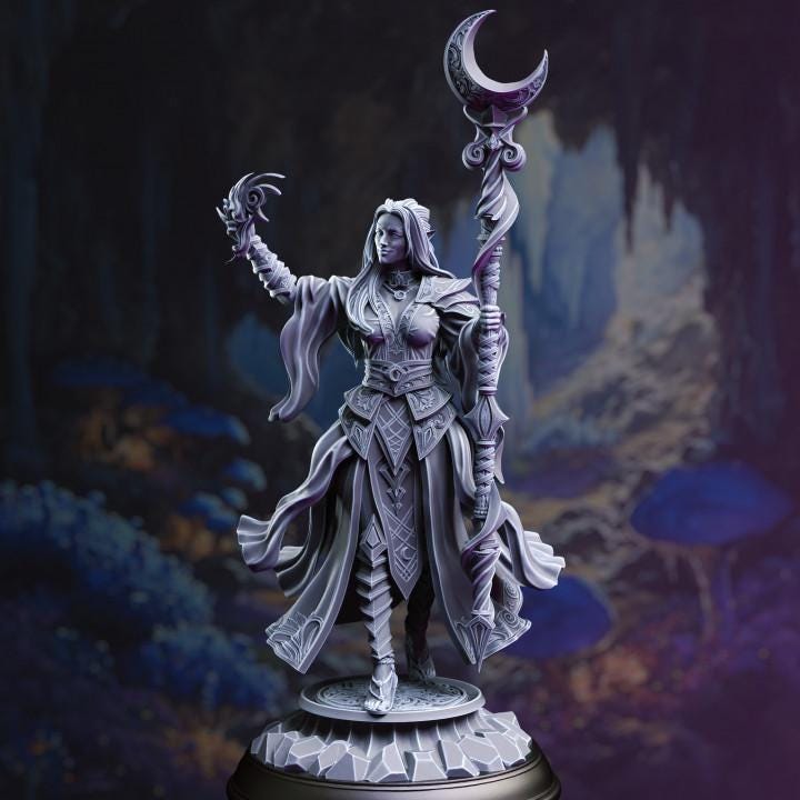 
Female Sorcerer Miniature Moon Goddess Mini Dungeons and Dragons Mini RPG Tabletop Miniature DnD Painting Pathfinder 5e DnD - DmS