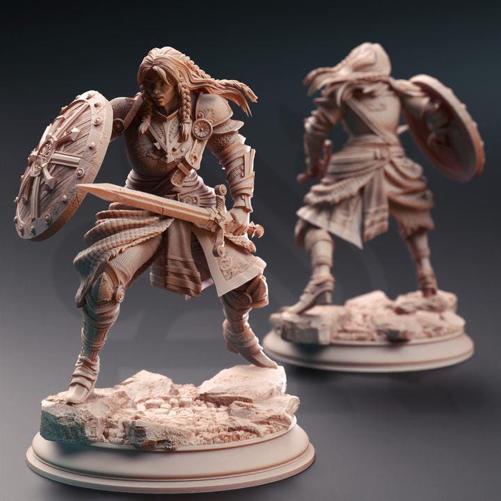
Female Veteran Fighter Dungeons and Dragons 28mm/32mm/38mm Mini RPG Tabletop Miniature DnD Painting Pathfinder 5e DnD Jorjie of Hvirna - DmS