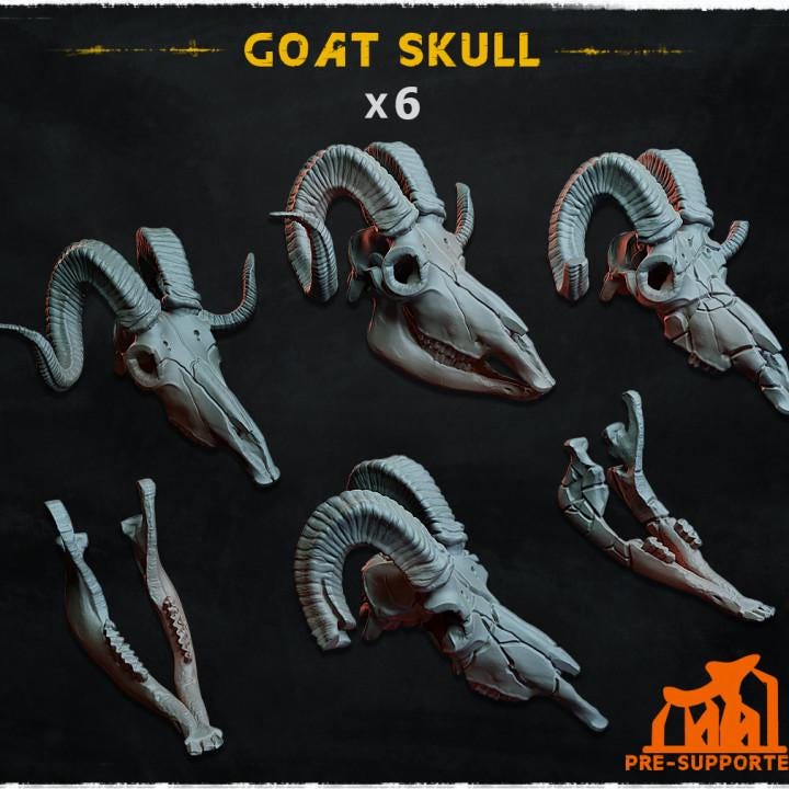 
6pc Goat Skull (Basing Bits 1.0) 28mm/32mm TTRPG Wasteland Battlefield Basing Macabre Satanic Skull Scatter Death Scenery ElementsZbW