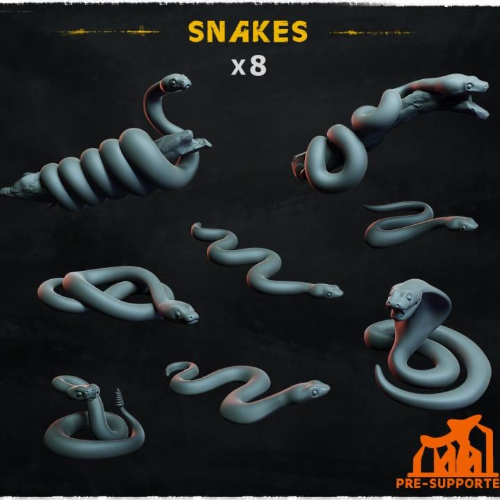 
8pc Snakes (Basing Bits 1.0) 28mm/32mm Scale Basing Materials TTRPG Fantasy Forest Wild West Scenery Elements Reptile Rattlesnake Miniatures