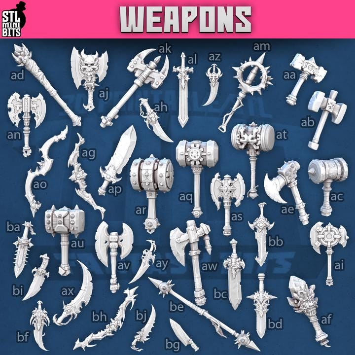 
36pc Weapons Pack for Dungeons and Dragons 28mm/32mm Basing Bits DnD Scatter Terrain Scenery Scatter D&D TTRPG Mini Basing Material - STL