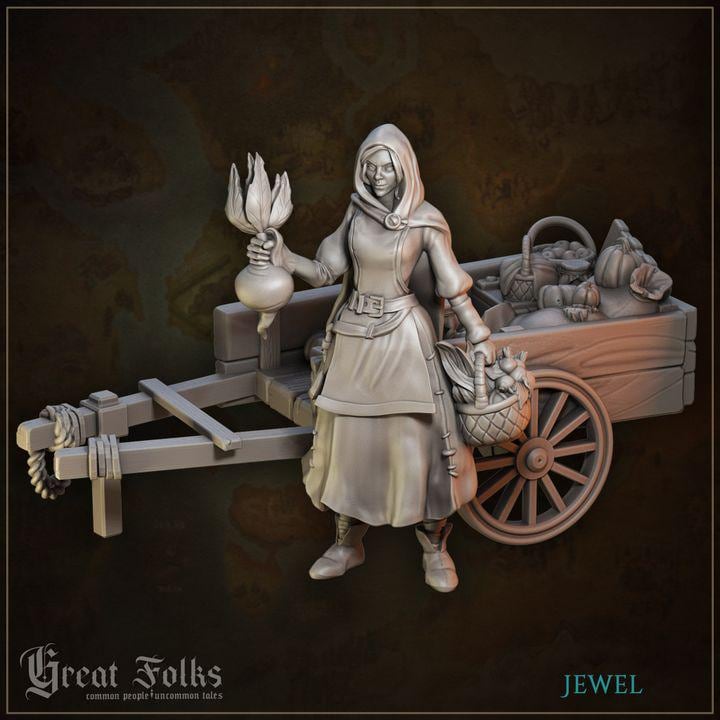
2pc A Generous Harvest DnD Dungeons and Dragons 28mm/32mm TTRPG Miniature Female Farmer Basket and Cart Mini Scatter Terrain Townsfolk NPC