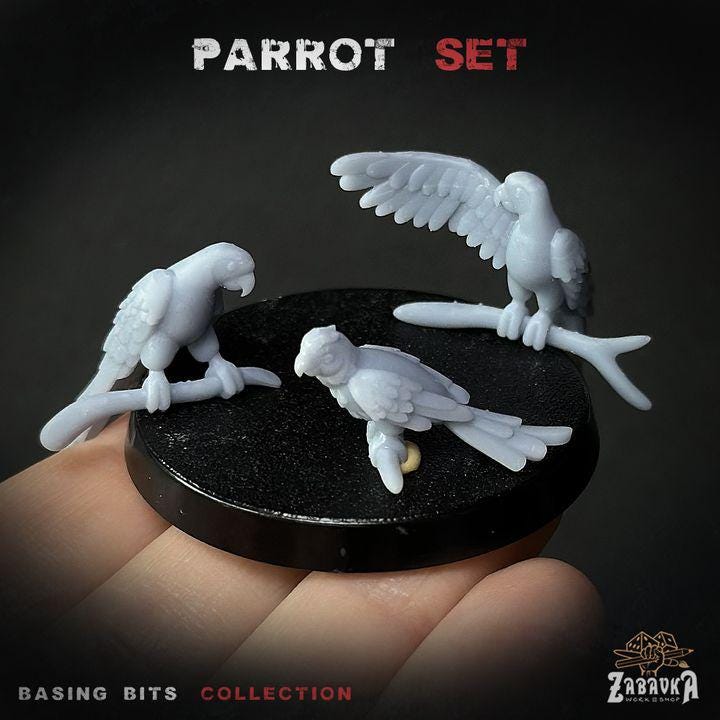 
18pc Parrot Miniatures for Dungeons and Dragons 28mm/32mm Basing Bits DnD Scatter Terrain Scenery Scatter TTRPG Mini Basing Material - ZbW