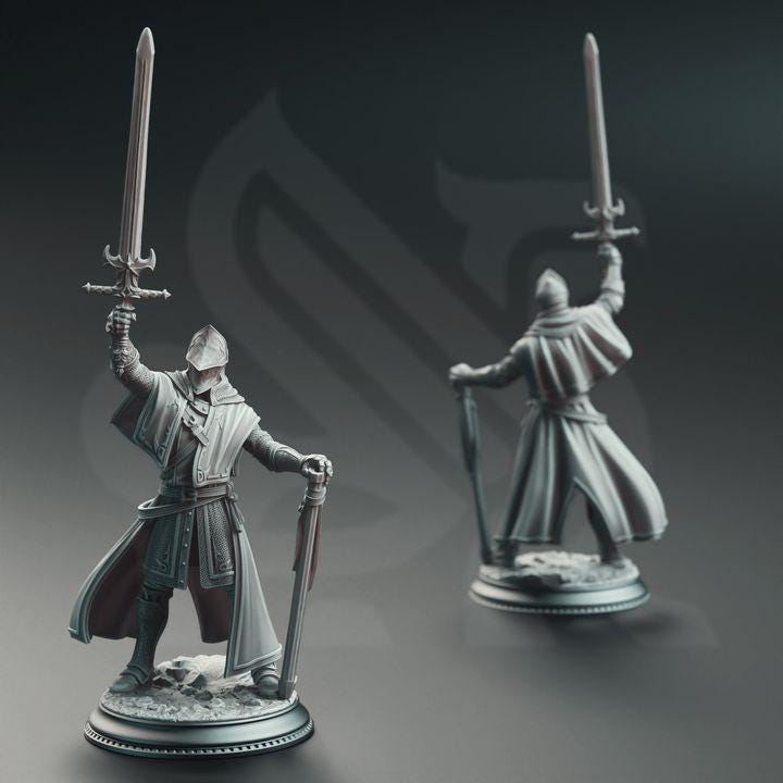 
Priest Knight Miniature Dungeons and Dragons 28mm/32mm/38mm Mini RPG Tabletop Miniature DnD Painting Pathfinder 5e DnD Vicar Atticus - DmS