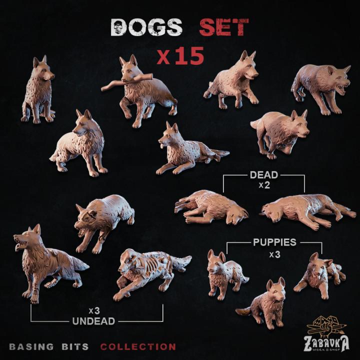 
15pc Dogs - Basing Bits 28mm/32mm Fantasy Macabre Necromancer Basing Dead/Undead Corpse Scatter Canine Running Sitting Posing MiniaturesZbW
