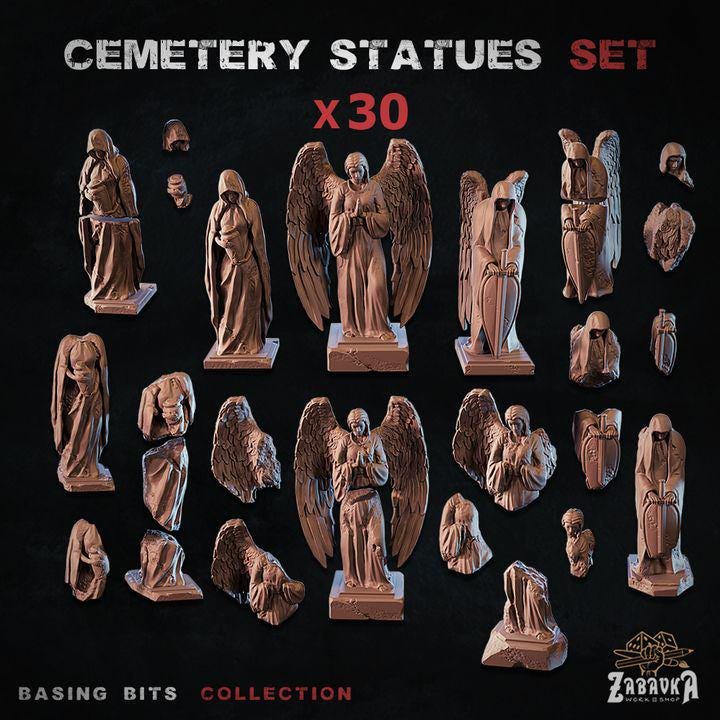 
30pc Cemetery statues for Dungeons and Dragons 28mm/32mm Basing Bits DnD Scatter Terrain Scenery D&D TTRPG Mini Basing Material - ZbW