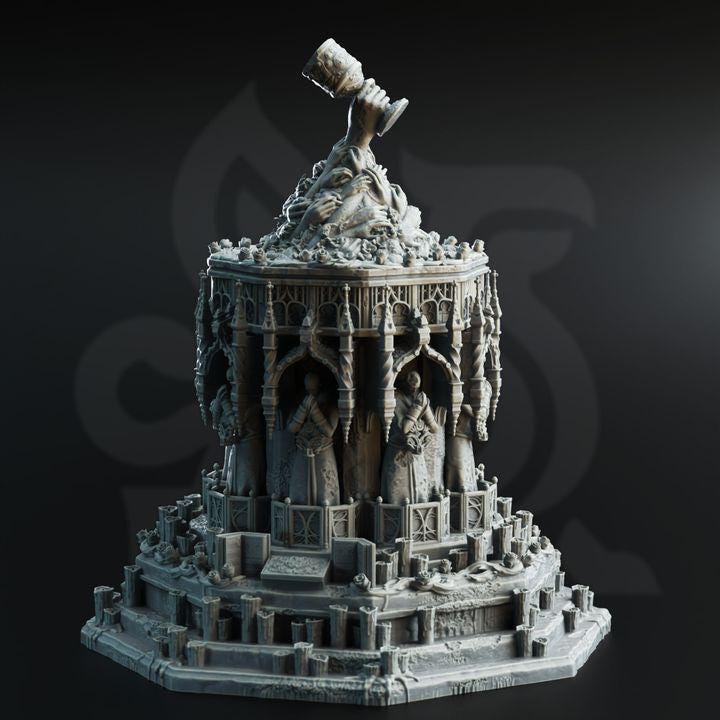 
Terrain Set: Corrupted Shrine of Namneri's Chalice | 28mm/32mm Fantasy Wargaming Battlefield Classical Ritualistic Monument Sacred Artifact