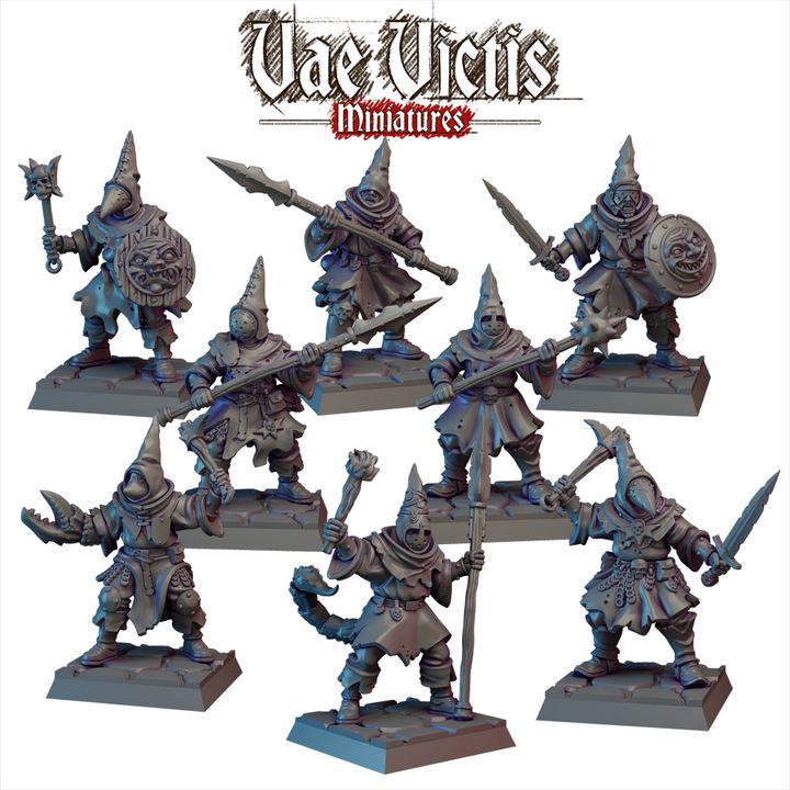 
8pc Psalm Rules Cultists for DnD Dungeons and Dragons 28mm/32mm Scale TTRPG Fantasy Wargame Cultists Wargame Warriors