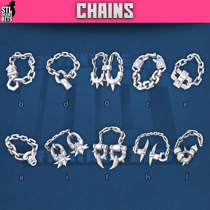 
10pc Chain Miniatures for Dungeons and Dragons 28mm/32mm Basing Bits DnD Terrain Scenery Scatter D&D TTRPG Mini Basing Material - STL