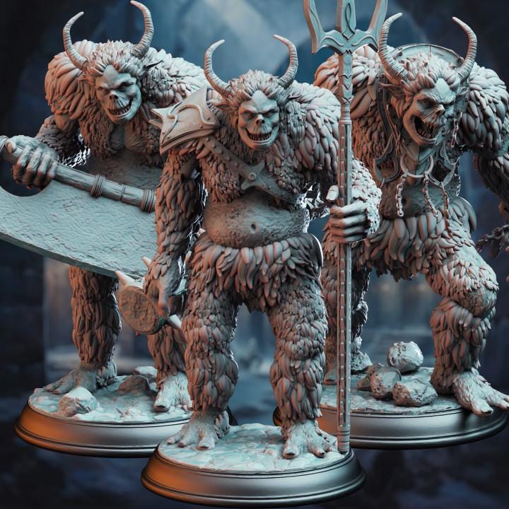 
3pc  Snow Trolls Tulva Drolls DnD Trolls Dungeons and Dragons 28mm/32mm TTRPG Fantasy Wargame Miniature DnD 5e Pathfinder Beasts