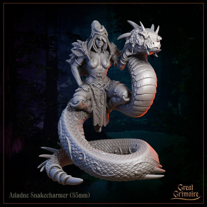 
Ariadne Snakecharmer DnD Dungeons and Dragons 28mm/32mm/35mm Snake Lady NPC TTRPG Fantasy Wargame Miniature Scatter Creature DnD Monster
