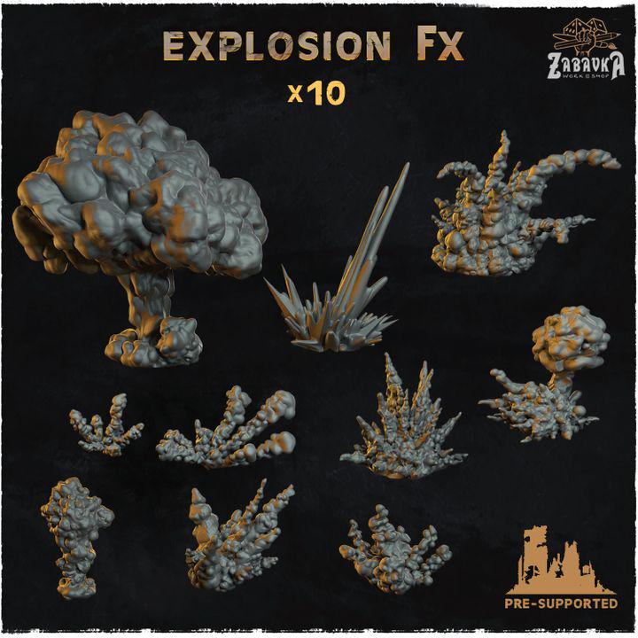 
10pc Explosion FX (Basing Bits 2.0) 28mm/32mm TTRPG Wave Explosion Miniatures Smoke Scatter Fire Elements FX Explosive Wargaming SceneryZbW