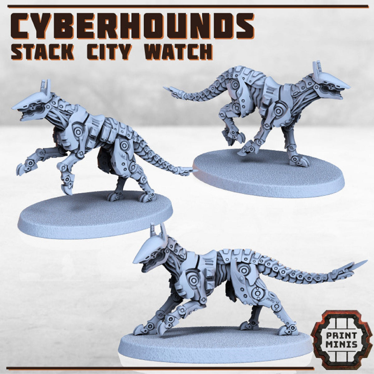 
3pc Cyberhound Miniature Set, Grimdark 40K, Dieselpunk, 28mm Sci Fi, Dog Mini, Cyberpunk, , DnD Dog Miniature by Print Minis
