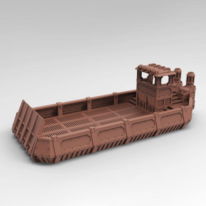 
Cargo Barge with Cargo | 3D Printed Sci Fi Ship Terrain for Dungeons and Dragons, Starfinder, Infinity and TTRPG Scenery