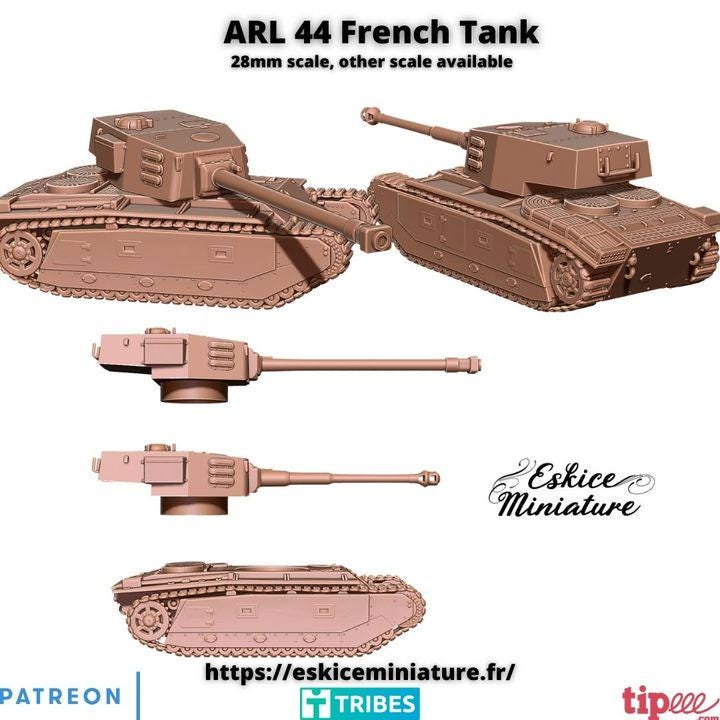 
ARL 44 French Heavy Tank – 15mm 20mm 28mm 32mm 1 35 Scale – Post WW2 Armored Vehicle for Wargames – Eskice Miniature
