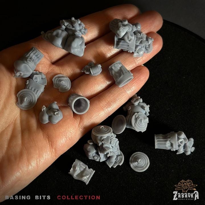 
14pc Metal Trash Cans - Basing Bits 28mm/32mm Scale Garbage Scatter Terrain Basing Materials City Landfill Dystopian Urban Scenery Elements