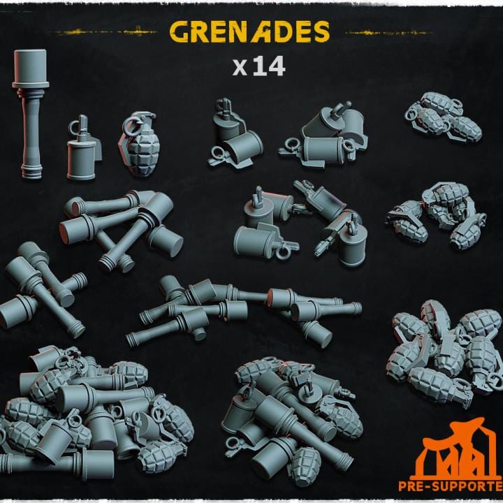 
14pc Grenades (Basing Bits 1.0) 28mm/32mm Scale TTRPG Astra Fantasy Army Battlefield Basing Military Scenery Elements Grenade Miniatures