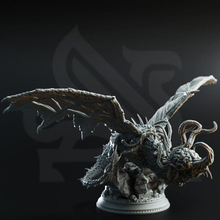
Eldritch Flayed Dragon - Midorius the Remade | 28mm/32mm/38mm TTRPG Dark Fantasy Wargaming DnD Undead Draconic Illithid Mindflayer Creature