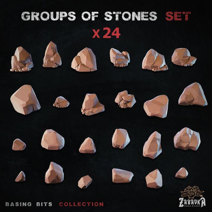 
24pc Groups of stone miniatures for Dungeons and Dragons 28mm/32mm Basing Bits DnD Scenery Scatter D&D TTRPG Mini Basing Material - ZbW